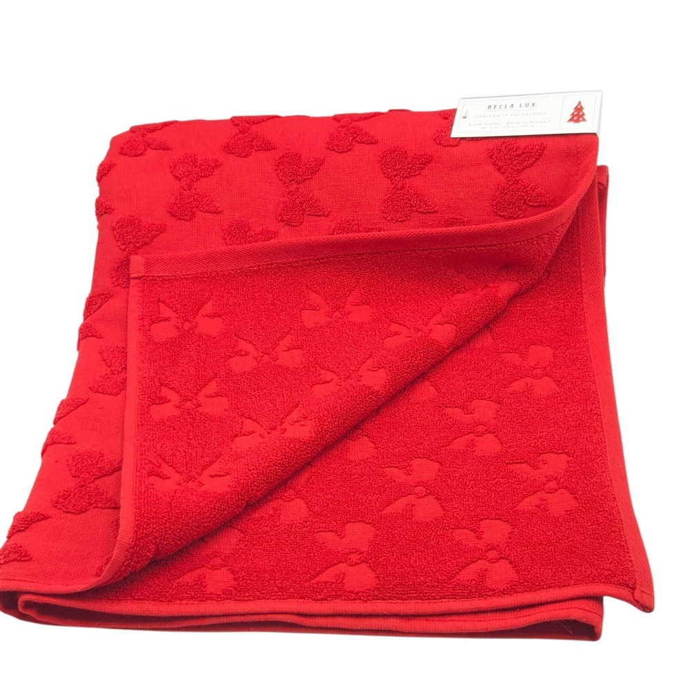 Bella Lux Christmas Collection Red Bows Embossed Turkish Cotton Towel Set Of 4pc - Picture 8 of 10
